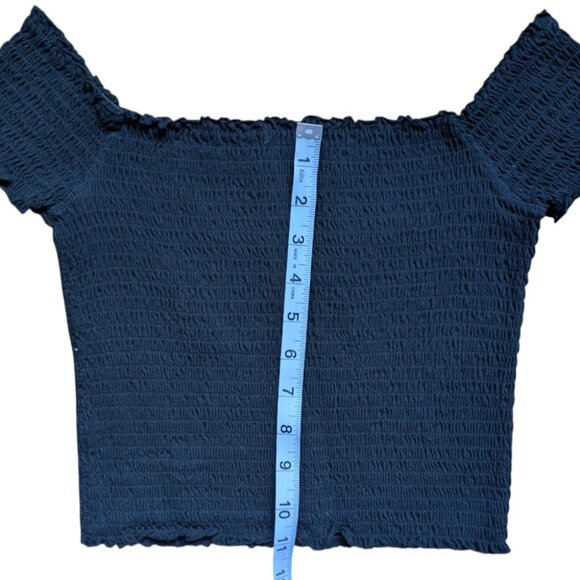 Garage Black Ruffle Hem Ribbed Stretchy Off the Shoulder Crop Top Women Medium - Picture 10 of 10